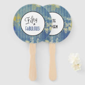 Fifty & FABULOUS Verjaardag Denim Blues Gepersonal Handwaaier (Voorkant en achterkant)