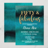 Fifty & Fabulous Verjaardagsfeest Blauwgroen 50e U Kaart (Voorkant / Achterkant)