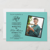 Fifty & FABULOUS Verjaardagsfeest Blauwgroen Zwart Kaart (Voorkant)