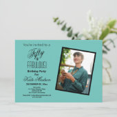 Fifty & FABULOUS Verjaardagsfeest Blauwgroen Zwart Kaart (Staand voorkant)