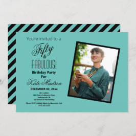 Fifty & FABULOUS Verjaardagsfeest Blauwgroen Zwart Kaart