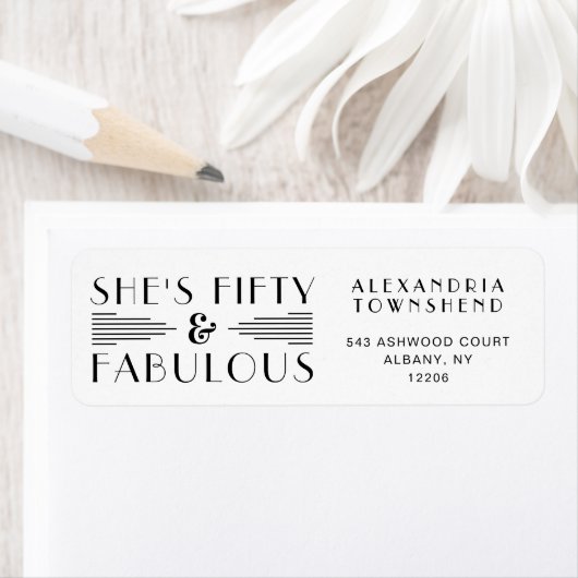 Fifty & Fabulous White Art Deco 50th Birthday Etiket (Insitu)