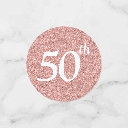 Fifty & Fabulous White op Roos Gouden Glitter Tafe Confetti (Kleine voorkant)