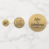 Fifty & Fabulous Zwart op Gouden Glitter Tafel Confetti (Voorkanten)