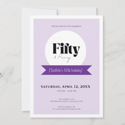 Fifty & Fancy • Elegant Purple 50th Birthday Kaart (Voorkant)