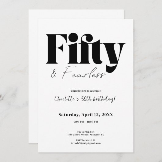 Fifty & Fearless 50th Birthday Invitation Kaart (Voorkant / Achterkant)