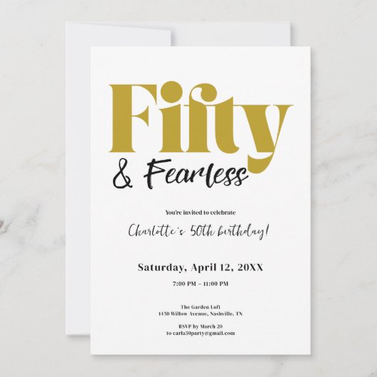 Fifty & Fearless 50th Birthday Invitation Kaart (Voorkant)
