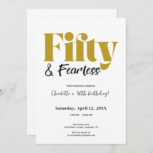 Fifty & Fearless 50th Birthday Invitation Kaart (Voorkant / Achterkant)