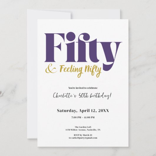 Fifty & Feeling Nifty 50th Birthday Invitation Kaart (Voorkant)