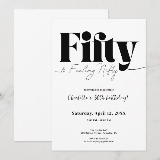Fifty & Feeling Nifty 50th Birthday Invitation Kaart (Voorkant / Achterkant)