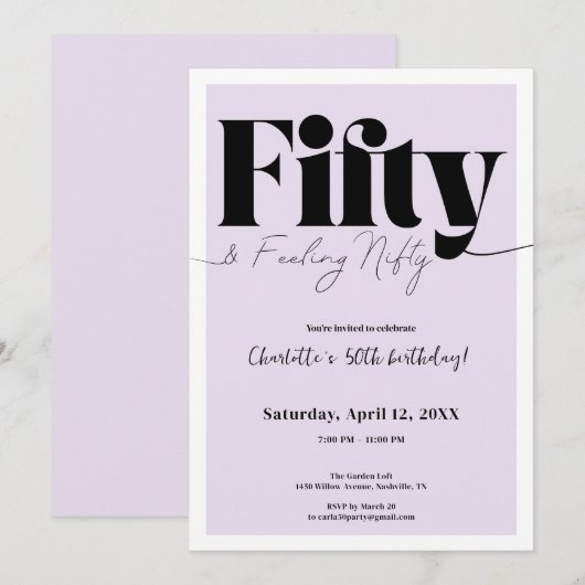 Fifty & Feeling Nifty 50th Birthday• Purple Design Kaart (Voorkant / Achterkant)