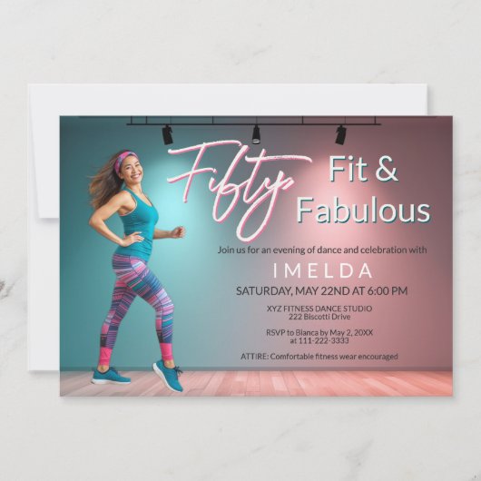 Fifty Fit and Fabulous Invitation Kaart (Voorkant)