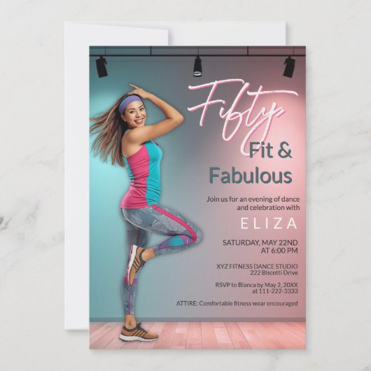 Fifty Fit Fabulous Dance Invitation Kaart (Voorkant)