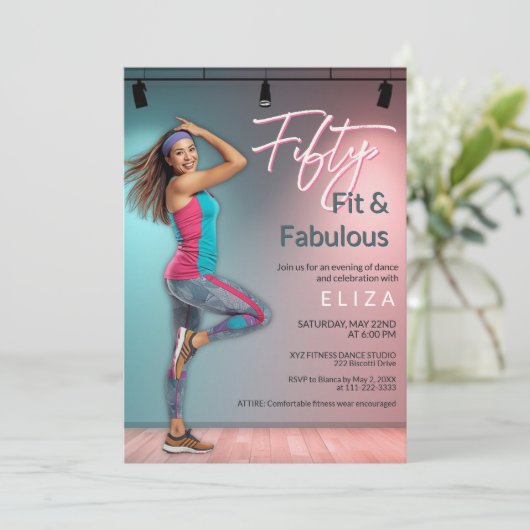 Fifty Fit Fabulous Dance Invitation Kaart (Staand voorkant)