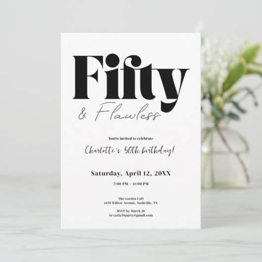 Fifty & Flawless 50th Birthday Invitation Kaart (Staand voorkant)