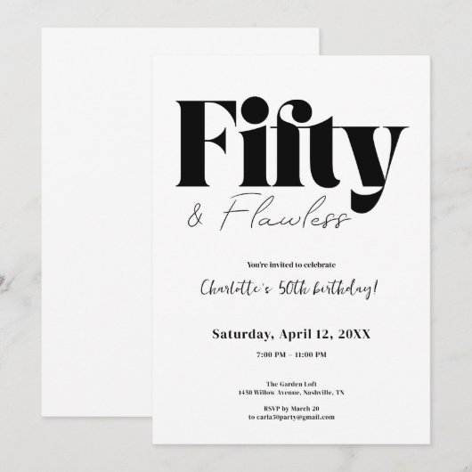 Fifty & Flawless 50th Birthday Invitation Kaart (Voorkant / Achterkant)