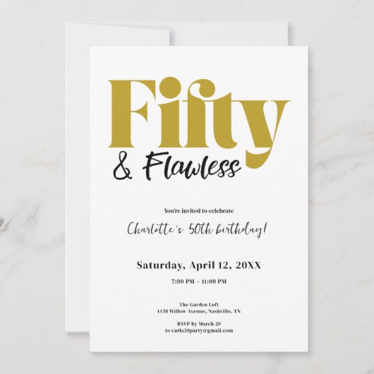Fifty & Flawless 50th Birthday Invitation Kaart (Voorkant)
