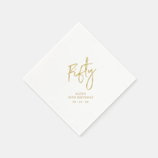 Fifty Gold Lettering 50th birthday Paper Plates Servet