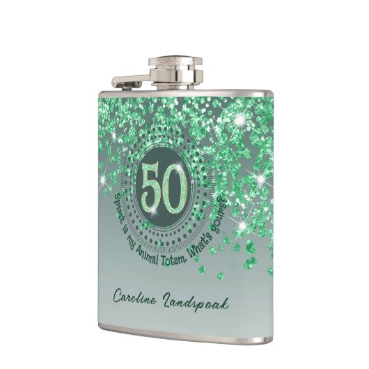 Fifty & Green Glitter & Drink Quote Heupfles (Links)