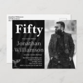 Fifty Modern 50th Birthday Party Photo For Him Briefkaart (Voorkant / Achterkant)