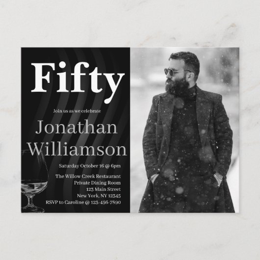 Fifty Modern 50th Birthday Party Photo For Him Briefkaart (Voorkant)