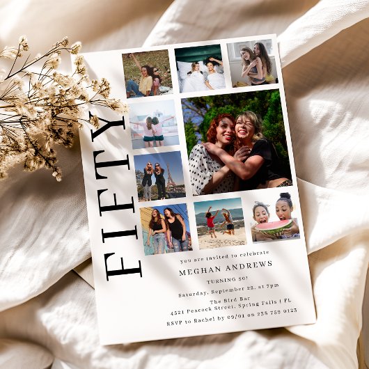 Fifty Photo Collage 50th Birthday Party Invitation Kaart