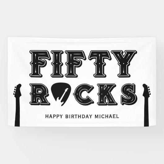 Fifty Rocks Guitar Pick 50th Birthday Party Spandoek (Horizontaal)