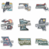 Fifty States Retro Sticker Set Deel 3 (Voorkant)