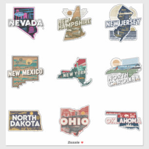 Fifty States Retro Sticker Set Deel 4