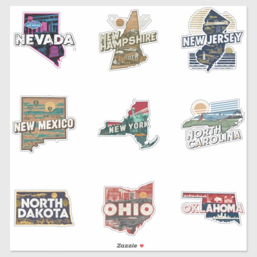 Fifty States Retro Sticker Set Deel 4 (Vel)