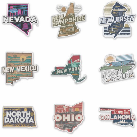Fifty States Retro Sticker Set Deel 4 (Voorkant)