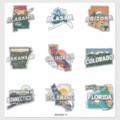 Fifty States Retro Travel Sticker Set Deel 1 (Vel)