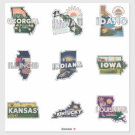 Fifty States Retro Travel Sticker Set Deel 2