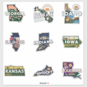 Fifty States Retro Travel Sticker Set Deel 2