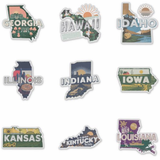 Fifty States Retro Travel Sticker Set Deel 2 (Voorkant)