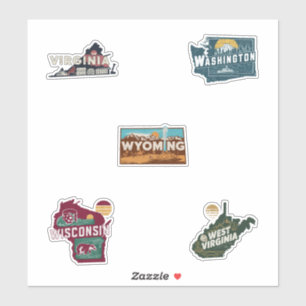 Fifty States Retro Travel Sticker Set Deel 6