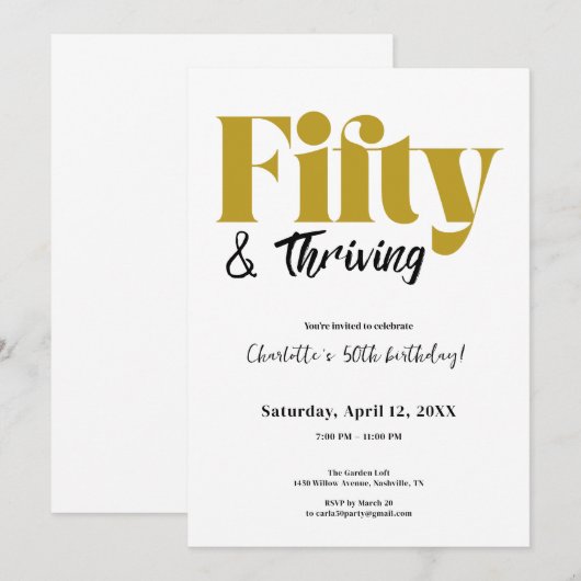 Fifty & Thriving 50th Birthday Invitation Kaart (Voorkant / Achterkant)