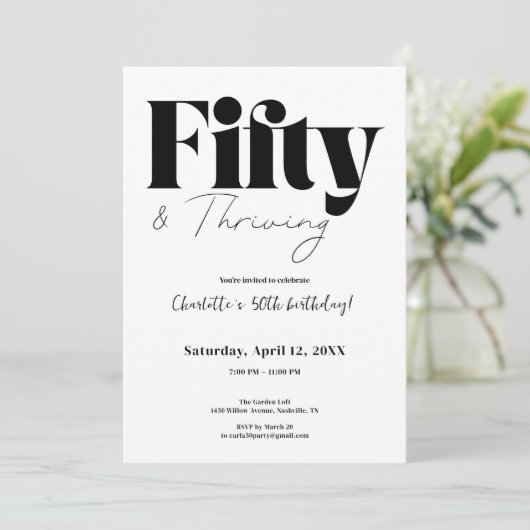 Fifty & Thriving 50th Birthday Invitation Kaart (Staand voorkant)