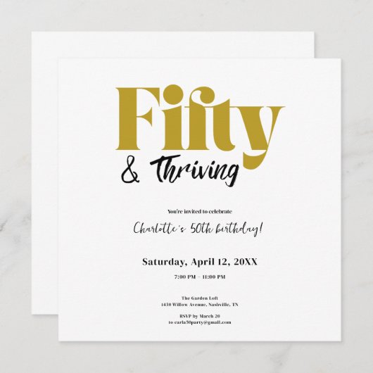 Fifty & Thriving 50th Birthday Invitation Save The Date (Voorkant / Achterkant)