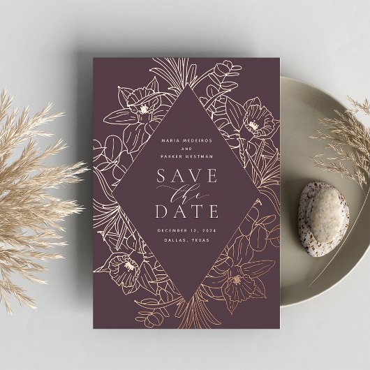 Fig | Floral Diamond Folie Save the Date Card Folie Uitnodiging