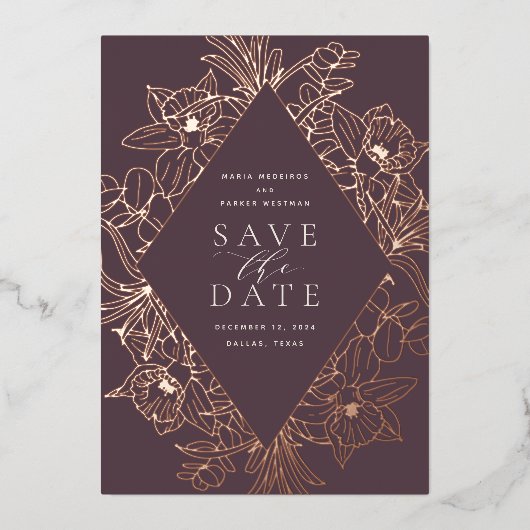 Fig | Floral Diamond Folie Save the Date Card Folie Uitnodiging (Voorkant)