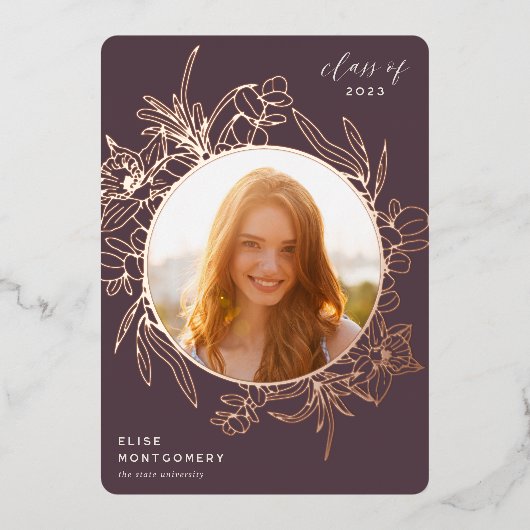 Fig | Floral Folie Foto Afstuderen aankondiging (Voorkant)