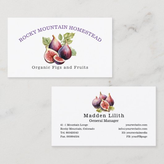 Fig Fruit Biologische Botanische Illustratie Visitekaartje (Voorkant / Achterkant)