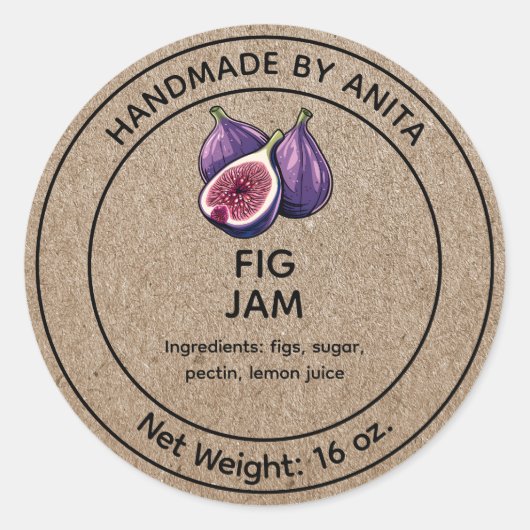 Fig Jam Jelly Jar Label Kraft-papierstijl (Voorkant)