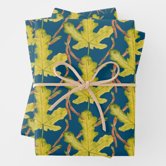 Fig Leaves op een wikkelpapier Set Inpakpapier Vel (In situ)