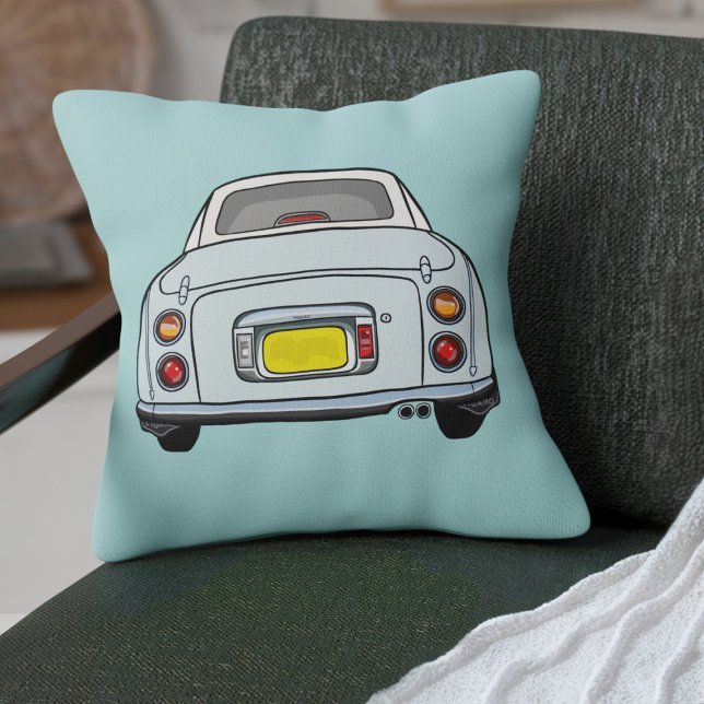 Figarations Schattigee Bleke Aqua Figaro Auto Kussen (Fun pale aqua figgy on a blue pillow perfect for your car or home)