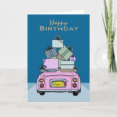 Figaro Car Happy Birthday Kaart roze (Voorkant)