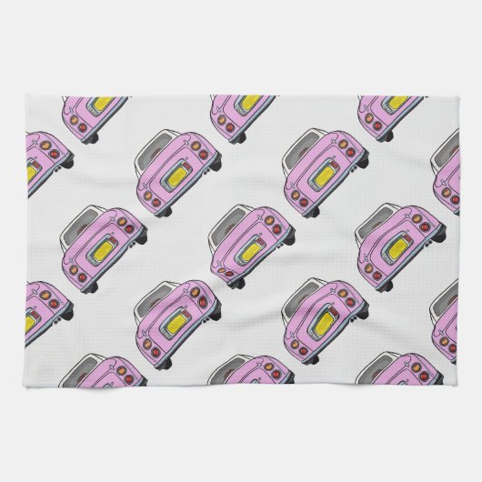 Figaro Car Pattern Keukenhanddoek roze (Horizontaal)