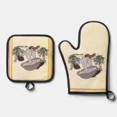 Figdewdrop caterpillar & mushroom gold pot holders ovenwant & pannenlap set (Voorkant)