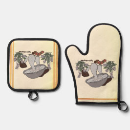 Figdewdrop caterpillar & mushroom gold pot holders ovenwant & pannenlap set